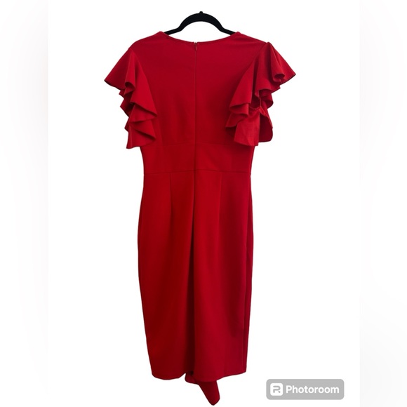 🤩 SALE Knitee Women's Deep-V Neck Ruffle Sleeves Cocktail Party Dress - Picture 3 of 6